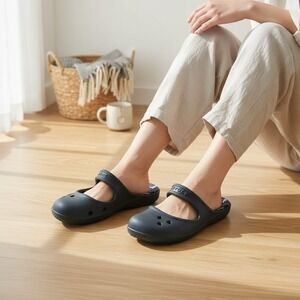 Crocs Frances Mary Jane Black Wedge Heel Slip On Mules Women Sandals- US 8